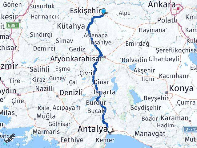 Eskişehir Tepebaşı Antalya Arası Kaç Km - Yol Haritası