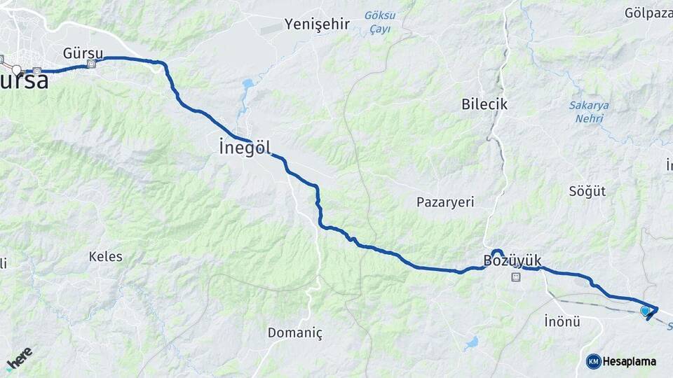 Eskişehir Tepebaşı Bursa Arası Kaç Km - Yol Haritası