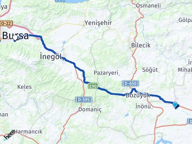 Eskişehir Tepebaşı Cumalıkızık Yıldırım Bursa Arası Kaç Km - Yol Haritası