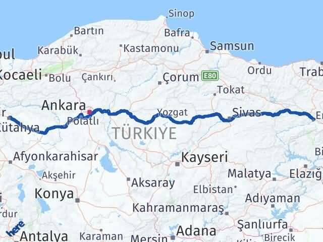 Eskişehir Tepebaşı Erzincan Arası Kaç Km - Yol Haritası