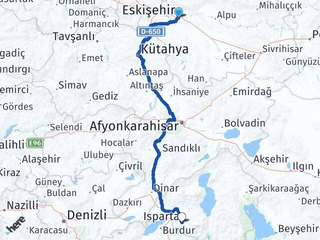 Eskişehir Tepebaşı Isparta Arası Kaç Km - Yol Haritası