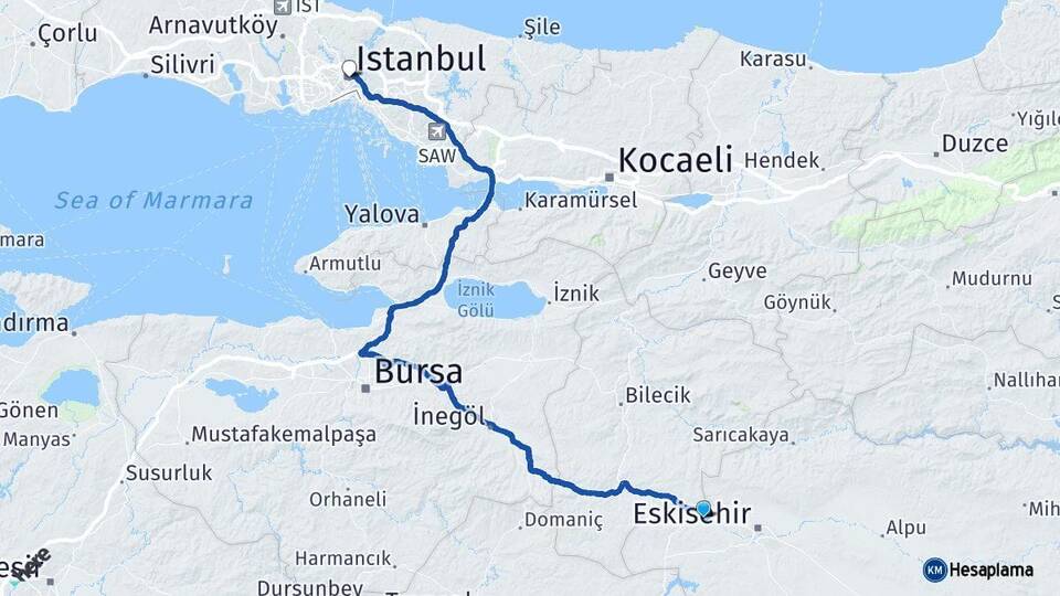 Eskişehir Tepebaşı İstanbul Arası Kaç Km - Yol Haritası