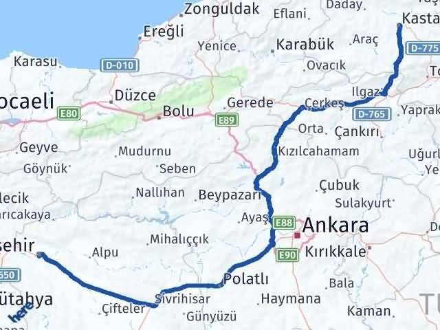 Eskişehir Tepebaşı Kastamonu Arası Kaç Km - Yol Haritası
