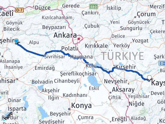 Eskişehir Tepebaşı Kayseri Arası Kaç Km - Yol Haritası
