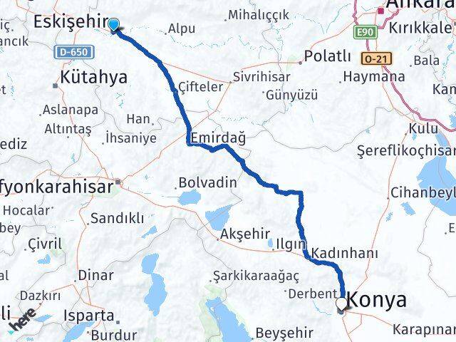 Eskişehir Tepebaşı Konya Arası Kaç Km - Yol Haritası