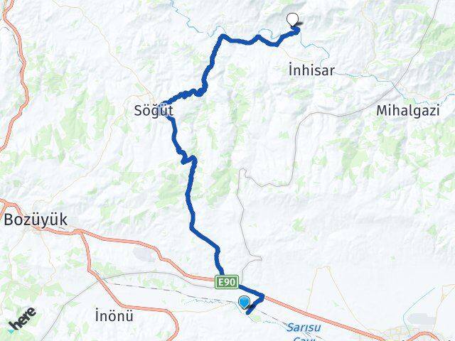 Eskişehir Tepebaşı Koyunlu İnhisar Bilecik Arası Kaç Km - Yol Haritası