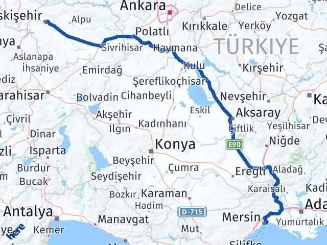 Eskişehir Tepebaşı Mersin Arası Kaç Km - Yol Haritası