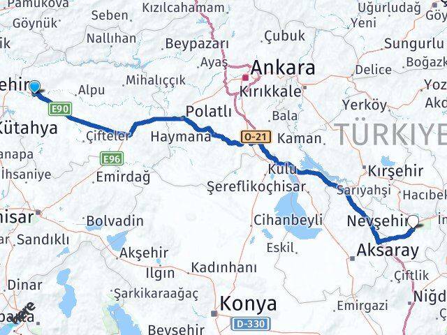 Eskişehir Tepebaşı Nevşehir Arası Kaç Km - Yol Haritası