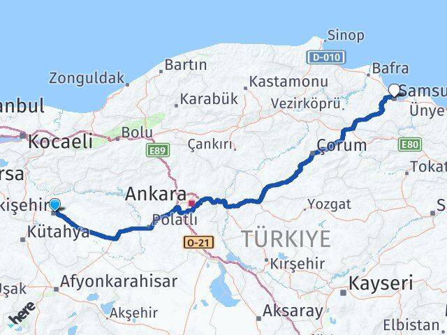 Eskişehir Tepebaşı Samsun Arası Kaç Km - Yol Haritası