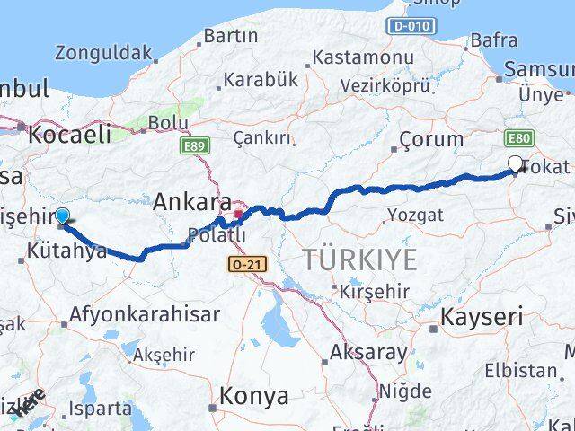Eskişehir Tepebaşı Tokat Arası Kaç Km - Yol Haritası