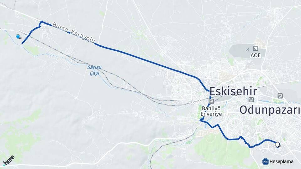 Eskişehir Tepebaşı Vadişehir Odunpazarı Arası Kaç Km - Yol Haritası