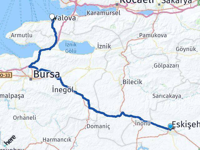 Eskişehir Tepebaşı Yalova Arası Kaç Km - Yol Haritası