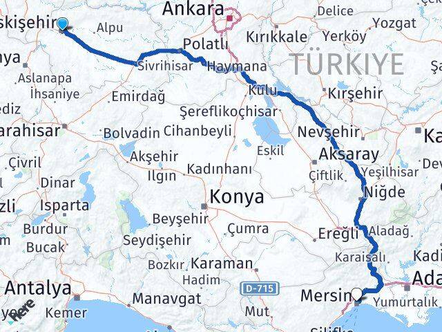 Eskişehir Toroslar Mersin Arası Kaç Km - Yol Haritası