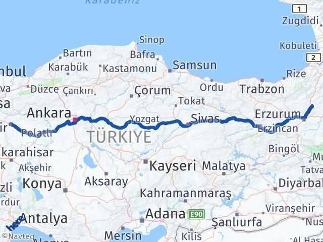 Eskişehir Tortum Erzurum Arası Kaç Km - Yol Haritası