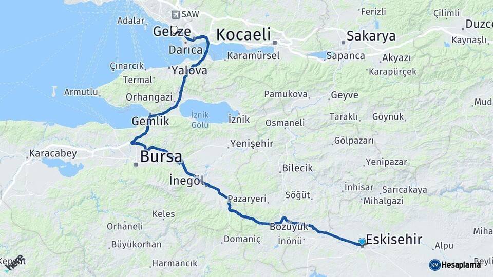 Eskişehir Tuzla İstanbul Arası Kaç Km - Yol Haritası