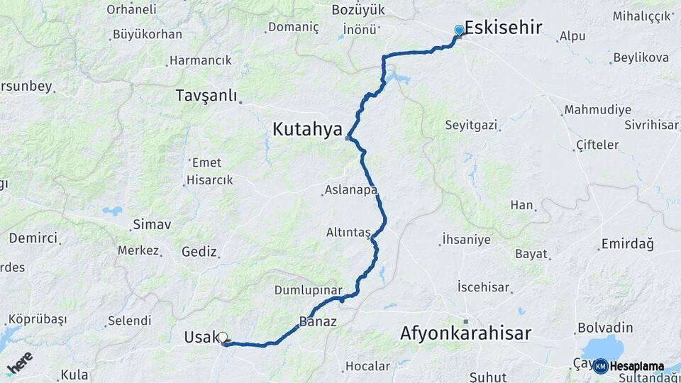 Eskişehir Uşak Arası Kaç Km - Yol Haritası