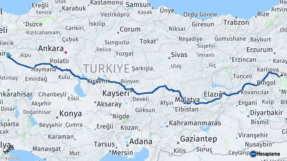 Eskişehir Varto Muş Arası Kaç Km - Yol Haritası