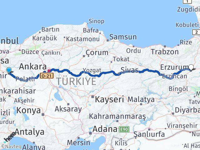 Eskişehir Yakutiye Erzurum Arası Kaç Km - Yol Haritası