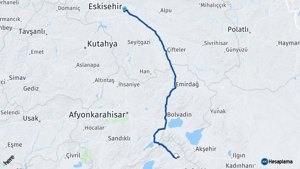 Eskişehir Yalvaç Isparta Arası Kaç Km - Yol Haritası