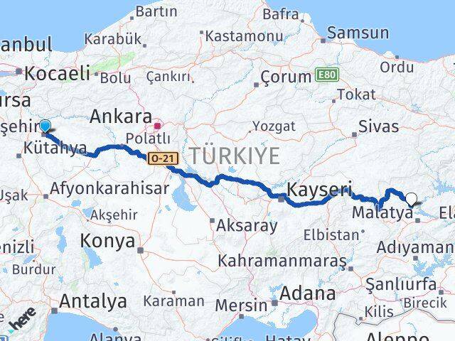 Eskişehir Yazıhan Malatya Arası Kaç Km - Yol Haritası