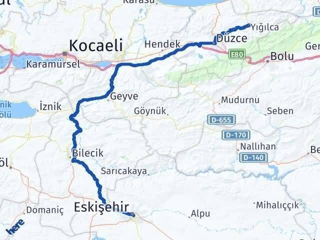 Eskişehir Yığılca Düzce Arası Kaç Km - Yol Haritası