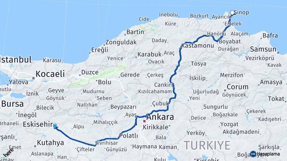 Eskişehir Yoncalı Kütahya Arası Kaç Km - Yol Haritası