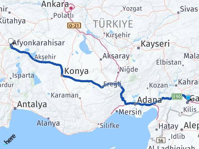 Gaziantep Afyon Kocatepe Üniversitesi Arası Kaç Km - Yol Haritası