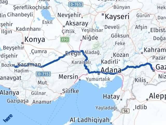 Gaziantep Ahırlı Konya Arası Kaç Km - Yol Haritası