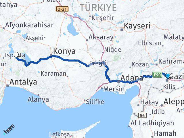 Gaziantep Aksu Isparta Arası Kaç Km - Yol Haritası