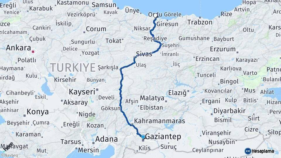 Gaziantep Altınordu Arası Kaç Km - Yol Haritası
