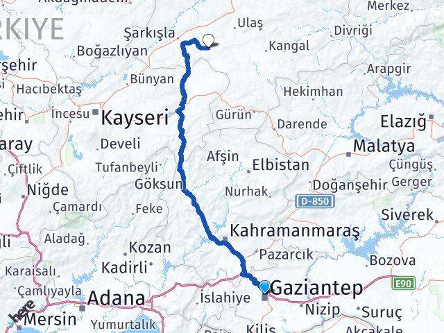 Gaziantep Altınyayla Sivas Arası Kaç Km - Yol Haritası