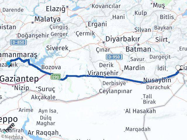 Gaziantep Araban Cizre Şırnak Arası Kaç Km - Yol Haritası