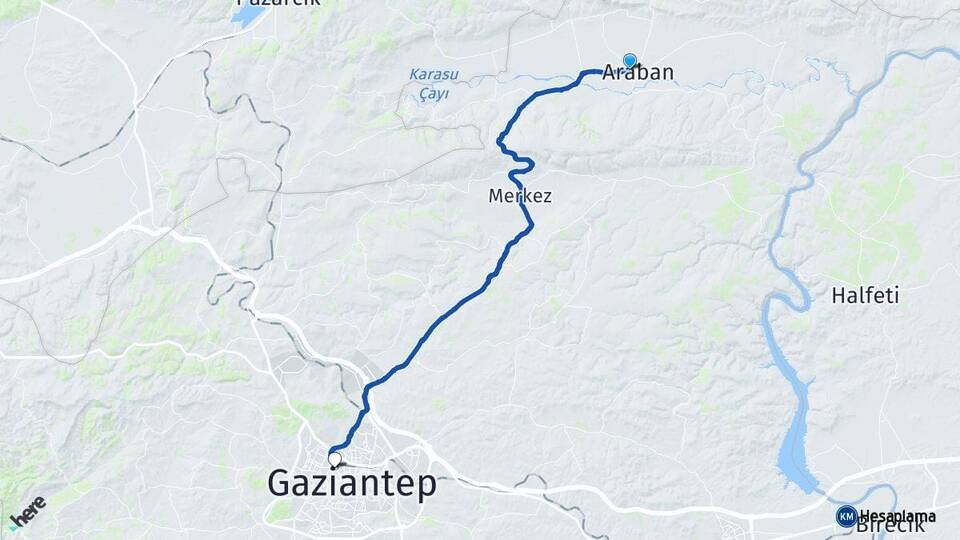Gaziantep Araban Şehitkamil Arası Kaç Km - Yol Haritası
