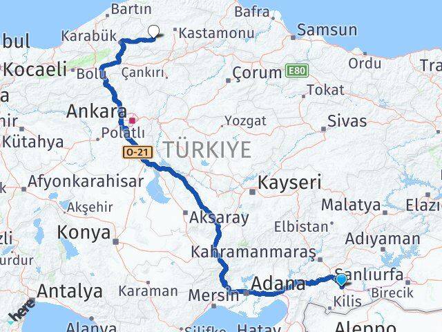 Gaziantep Araç Kastamonu Arası Kaç Km - Yol Haritası