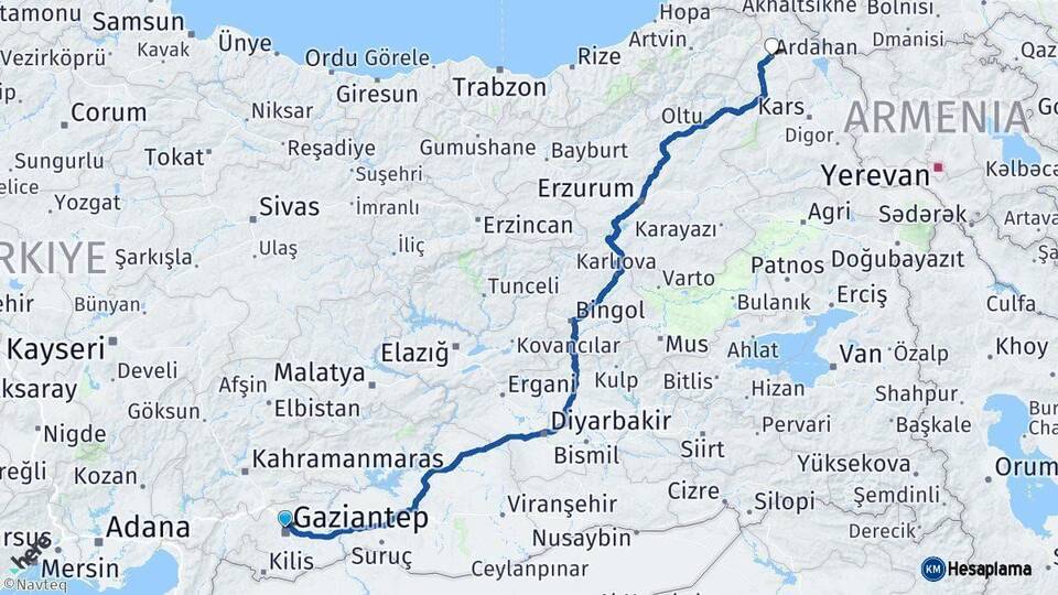 Gaziantep Ardahan Arası Kaç Km - Yol Haritası