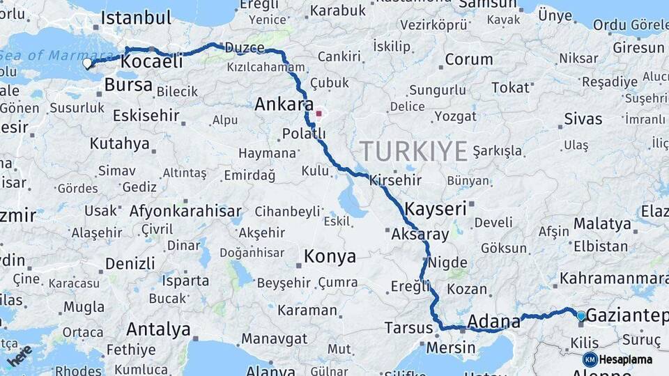 Gaziantep Armutlu Yalova Arası Kaç Km - Yol Haritası
