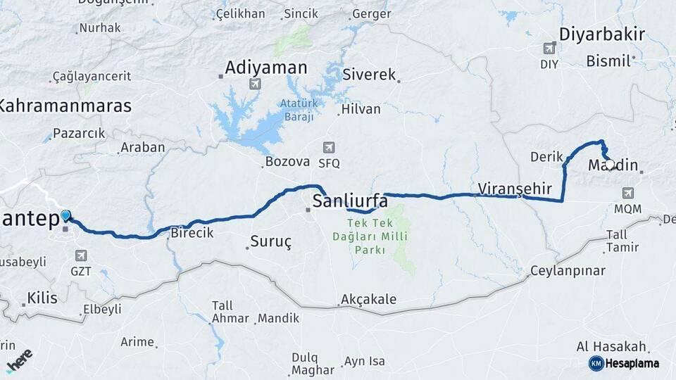 Gaziantep Artuklu Mardin Arası Kaç Km - Yol Haritası