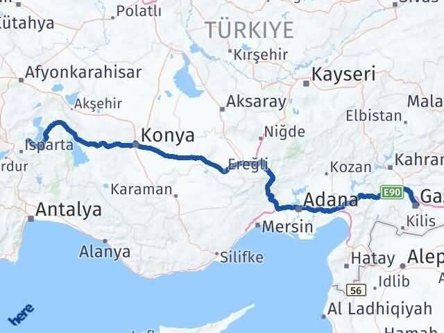 Gaziantep Atabey Isparta Arası Kaç Km - Yol Haritası