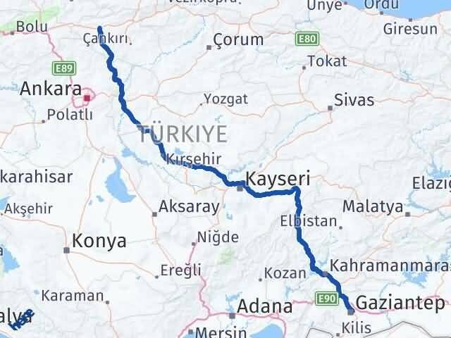 Gaziantep Atkaracalar Çankırı Arası Kaç Km - Yol Haritası