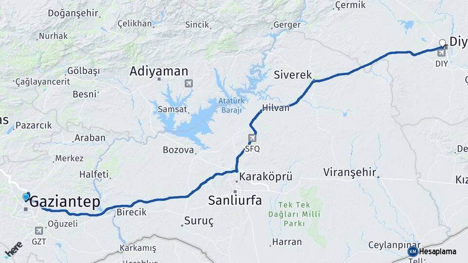 Gaziantep Bağlar Diyarbakır Arası Kaç Km - Yol Haritası
