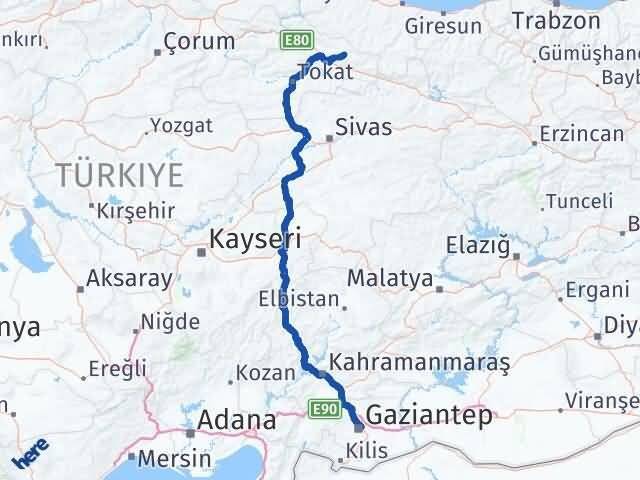 Gaziantep Başçiftlik Tokat Arası Kaç Km - Yol Haritası