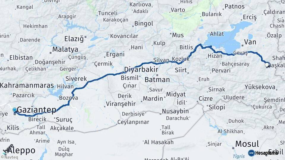 Gaziantep Başkale Van Arası Kaç Km - Yol Haritası