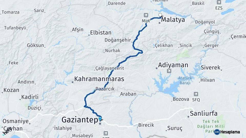 Gaziantep Battalgazi Malatya Arası Kaç Km - Yol Haritası