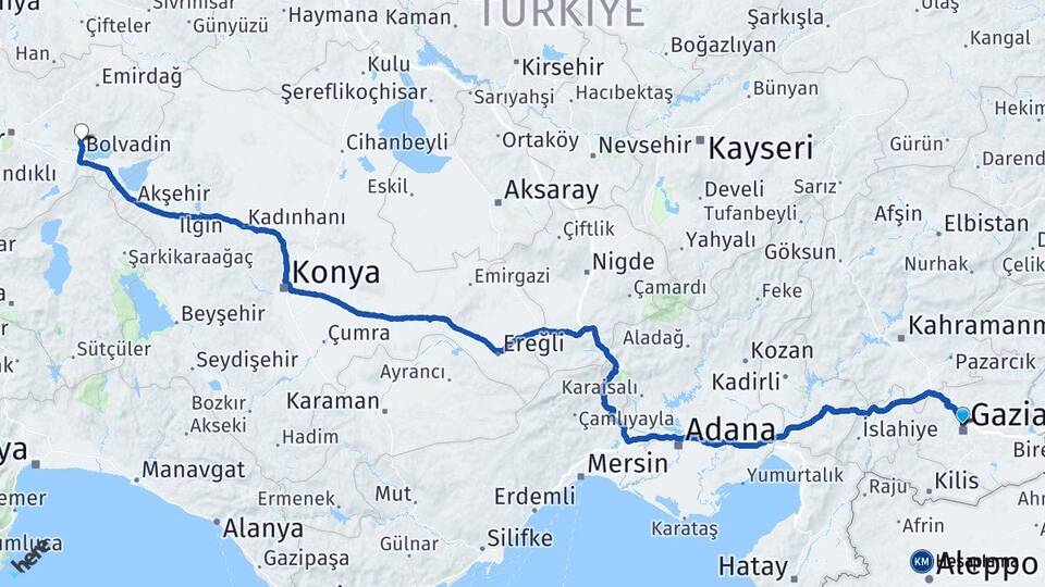 Gaziantep Bolvadin Afyonkarahisar Arası Kaç Km - Yol Haritası