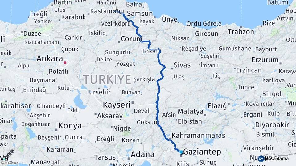 Gaziantep Boyabat Sinop Arası Kaç Km - Yol Haritası