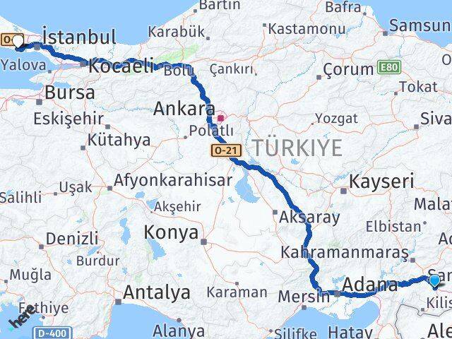 Gaziantep Büyükçekmece İstanbul Arası Kaç Km - Yol Haritası