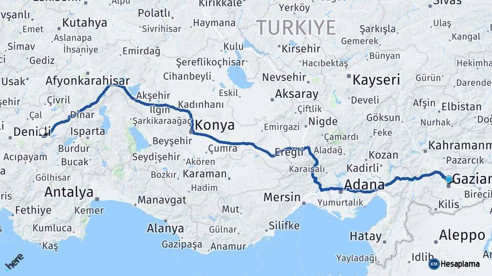 Gaziantep Çardak Denizli Arası Kaç Km - Yol Haritası