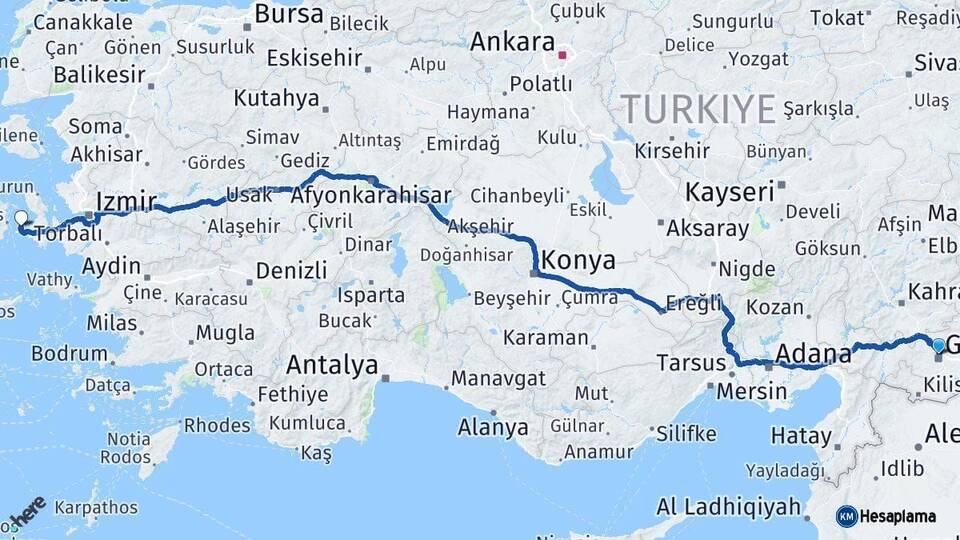 Gaziantep Çeşme İzmir Arası Kaç Km - Yol Haritası