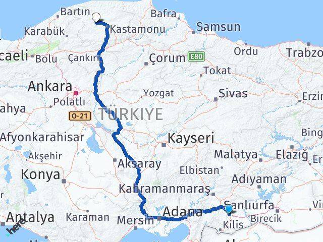 Gaziantep Daday Kastamonu Arası Kaç Km - Yol Haritası