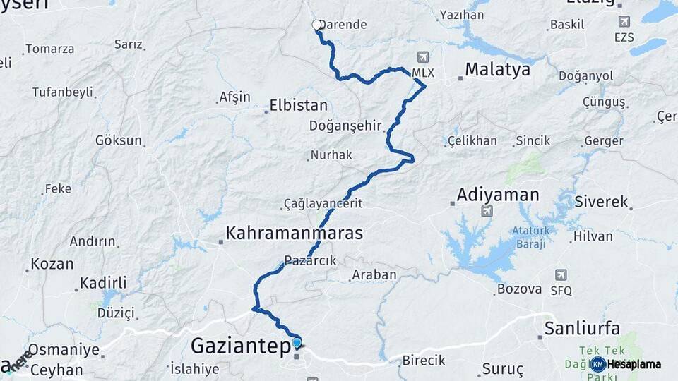 Gaziantep Darende Malatya Arası Kaç Saat? Yol Haritası, Yakıt, Rota ve Mesafe Hesaplama Gaziantep Darende Malatya Arası Kaç Km? Kaç Saat? Yol Haritası